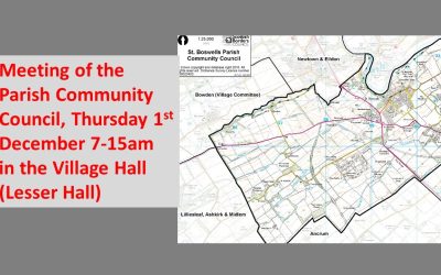 1st December, Parish Community Council, 7.15pm in St Boswells Village Hall (Lesser Hall)