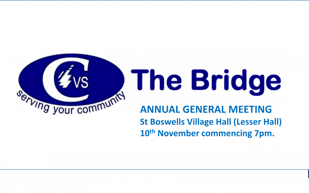 The Bridge’s AGM, 10th November in the Lesser Hall, starting 7pm