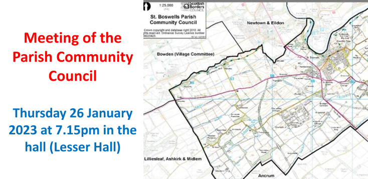 Parish Community Council meeting, 26th January in the Lesser Hall, 7.15