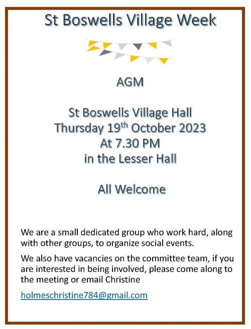St Boswells Village Week AGM, 19th October at 7.30pm